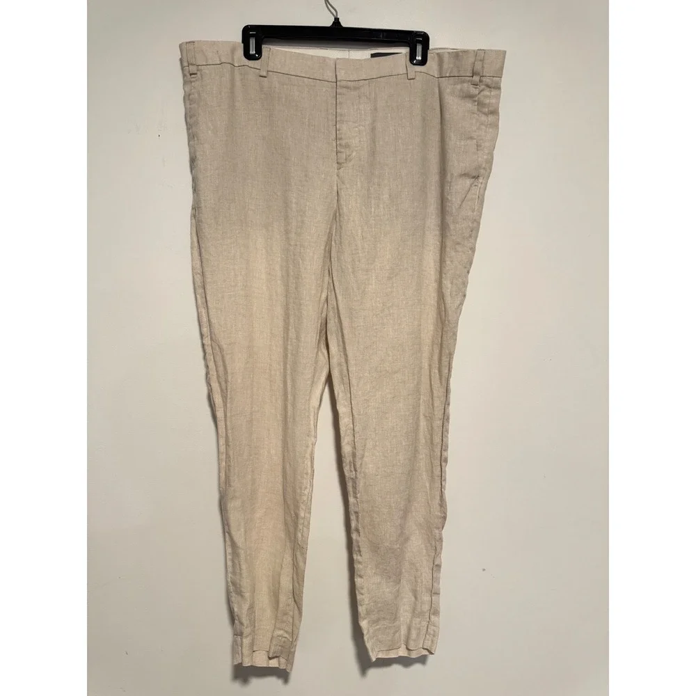 H&M Slim Fit 100% Linen Trousers Mens 46R Beige Tan Lightweight Summer Pants